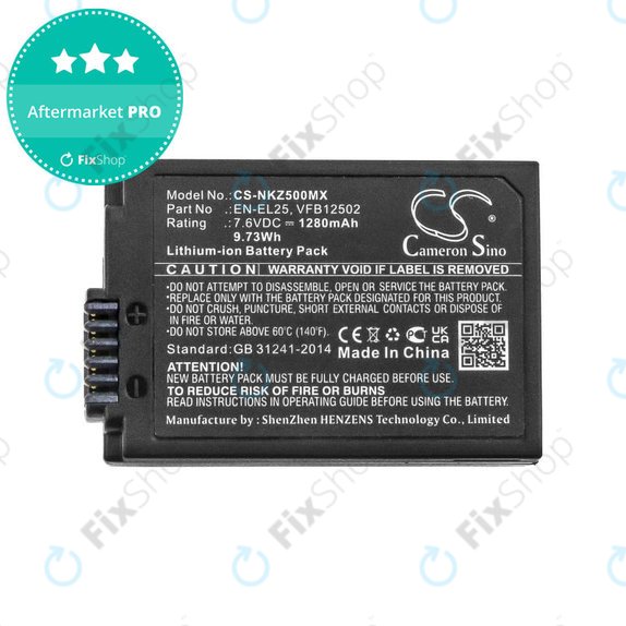 Akkumulátor Nikon Z50, Z50 ZFC, Z30, Z FC, 1280mAh, Li-Ion, 7.6V, EN-EL25, HQ