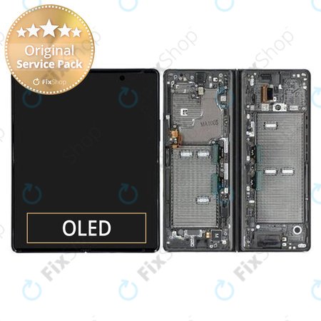 Samsung Galaxy Z Fold 2 F916B - LCD Kijelző + Érintőüveg + Keret (Mystic Black) - GH82-23968A, GH82-23969A Genuine Service Pack