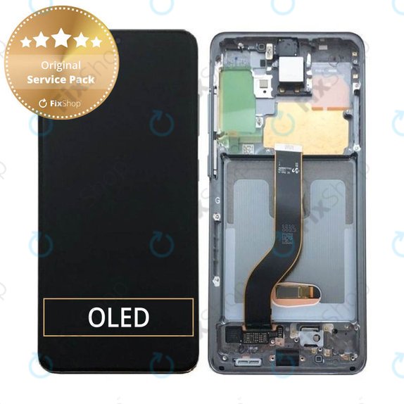 Samsung Galaxy S20 G980F - LCD Kijelző + Érintőüveg + Keret (Cosmic Gray) - GH82-22131A, GH82-22123A, GH82-31433A, GH82-31432A Genuine Service Pack