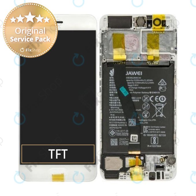 Huawei P10 - LCD Kijelző + Érintőüveg + Keret + Akkumulátor (Mystic Silver) - 02351DQN, 02351GVS, 02351ENH Genuine Service Pack
