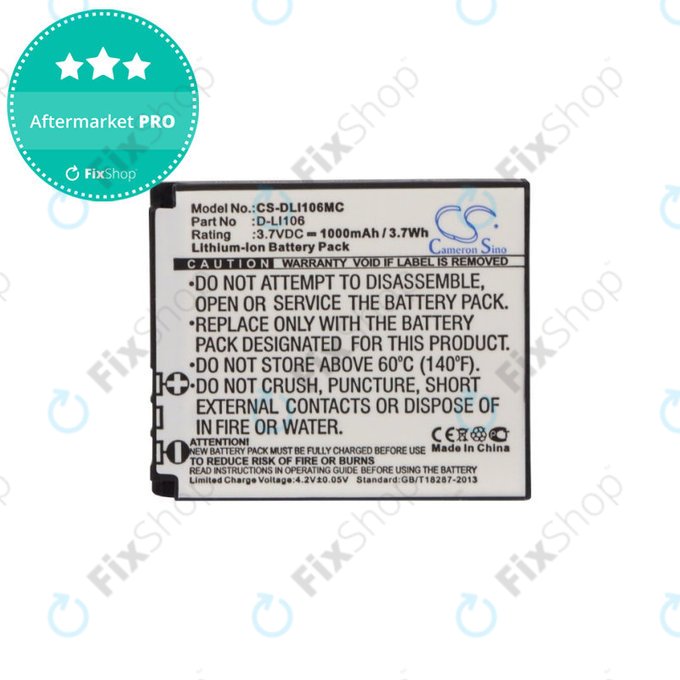 Akkumulátor Kodak PIXPRO SP1, Kodak PIXPRO SP1 HD, 1000mAh, Li-Ion, 3.7V, D-LI106, HQ