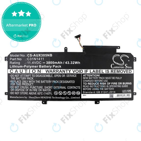 Akkumulátor Asus Zenbook UX305, 3800mAh, Li-Pol, 11.4V, C31N1411, HQ