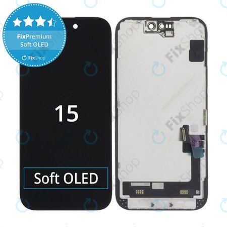 Kijelző Soft OLED iPhone 15 - Érintőüveg + Keret, DIAGNOSTIC