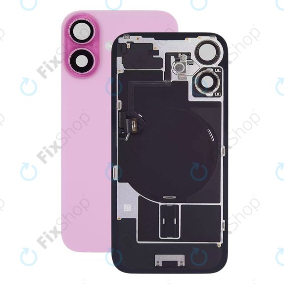 Apple iPhone 16 Plus - Hátsó üveg + Kamera lencse + Fémlemez + Magsafe mágnes (Pink)