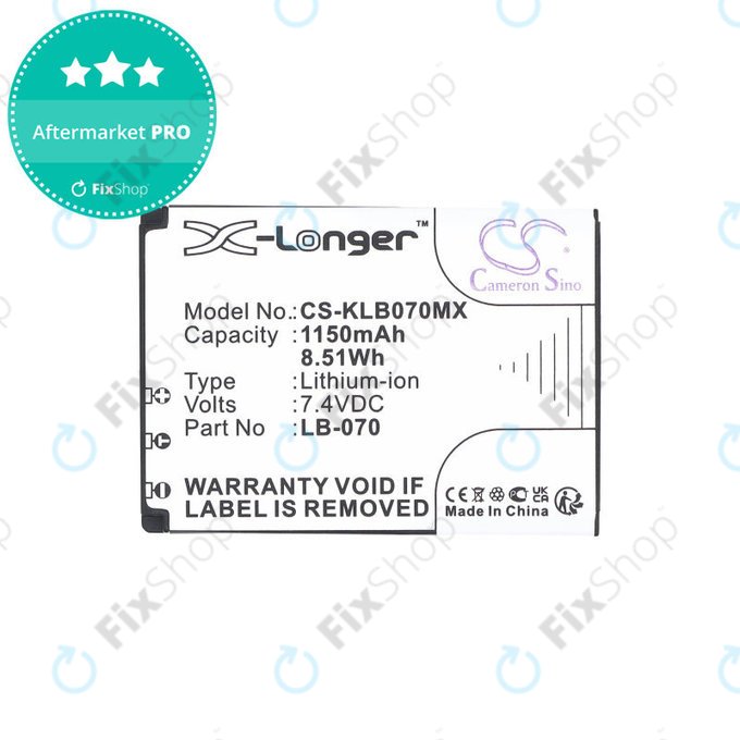 Akkumulátor Kodak PIXPRO S1, AZ651, AZ652, AZ901, 1150mAh, Li-Ion, 7.4V, LB-070, HQ