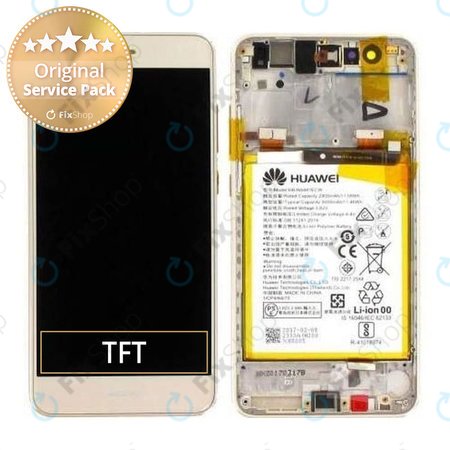 Huawei P10 Lite - LCD Kijelző + Érintőüveg + Keret + Akkumulátor (Platinum Gold) - 02351FSN Genuine Service Pack