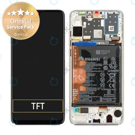 Huawei P30 Lite - LCD Kijelző + Érintőüveg + Keret + Akkumulátor (Pearl White) - 02352RQC Genuine Service Pack