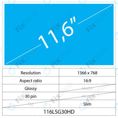 11.6 LCD Slim Fényes 30 pin HD