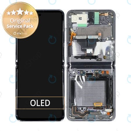 Samsung Galaxy Z Flip 5G F707B - LCD Kijelző + Érintőüveg + Keret (Mystic Gray) - GH82-23351A Genuine Service Pack