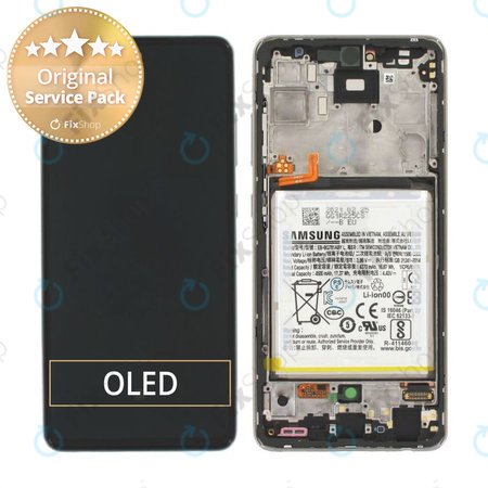 Samsung Galaxy A52 A525F, A526B - LCD Kijelző + Érintőüveg + Keret + Akmulátor (Awesome White) - GH82-25229D, GH82-25230D Genuine Service Pack