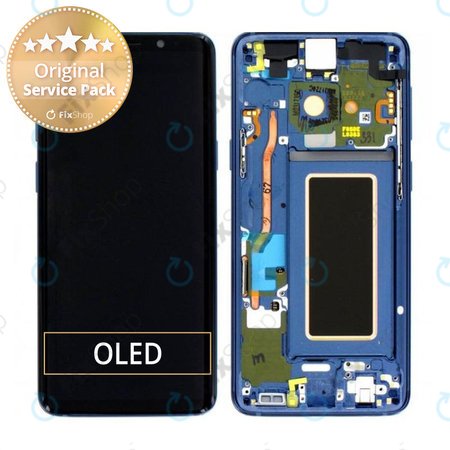 Samsung Galaxy S9 G960F - LCD Kijelző + Érintőüveg + Keret (Coral Blue) - GH97-21696D, GH97-21697D Genuine Service Pack