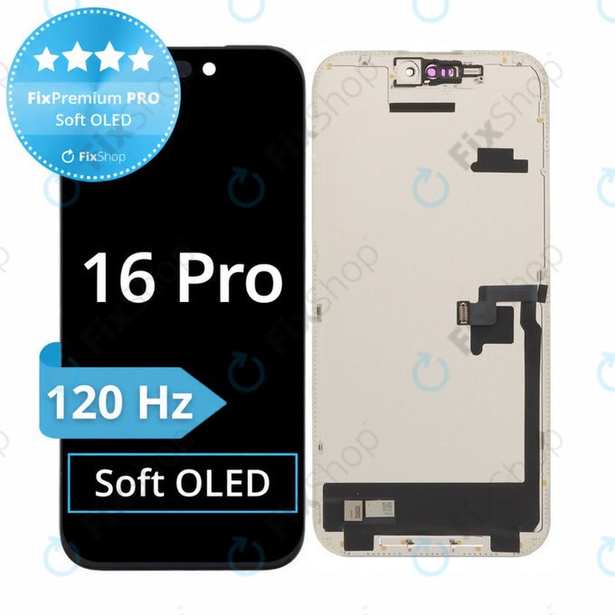 Kijelző Soft OLED 120Hz iPhone 16 Pro, Érintőüveg kerettel, FixPremium PRO