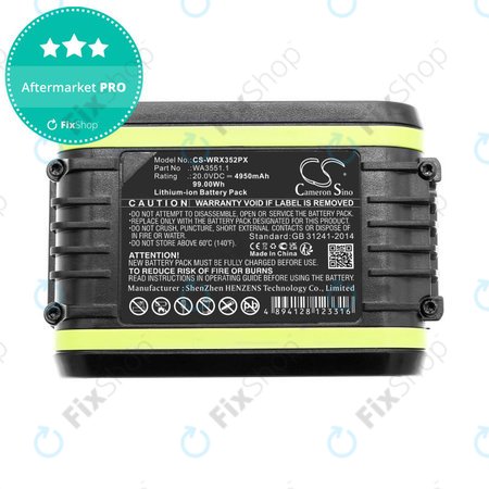 Akkumulátor Worx WX800.9 MAX, WX-JCR.9, 4950mAh, Li-Ion, 20V, WA3551.1, HQ