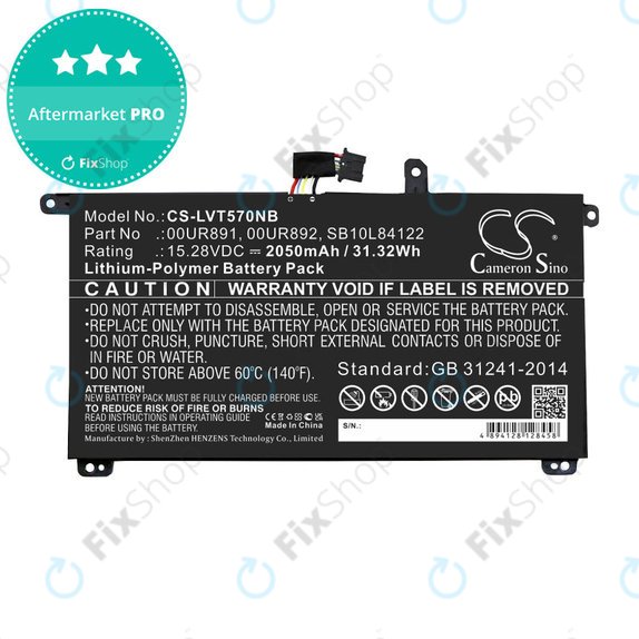 Akkumulátor Lenovo ThinkPad P51s, P52s, T570, T580, 2050mAh, Li-Pol, 15.28V, 00UR891, HQ