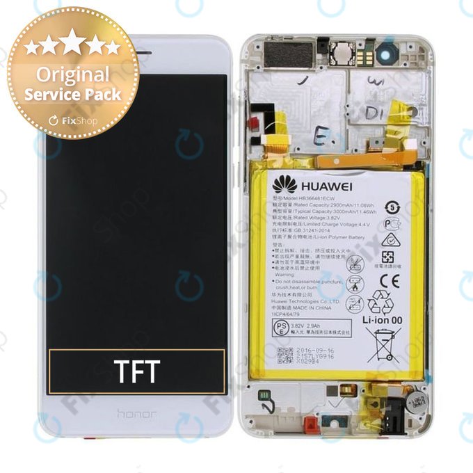 Huawei Honor 8 - LCD Kijelző + Érintőüveg + Keret + Akkumulátor (Pearl White) - 02350UEN, 02350USJ