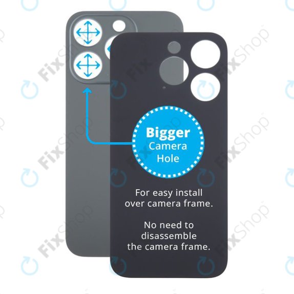 Apple iPhone 15 Pro - Hátsó Ház Üveg Nagyobb Kamera Nyílással (Black Titanium)