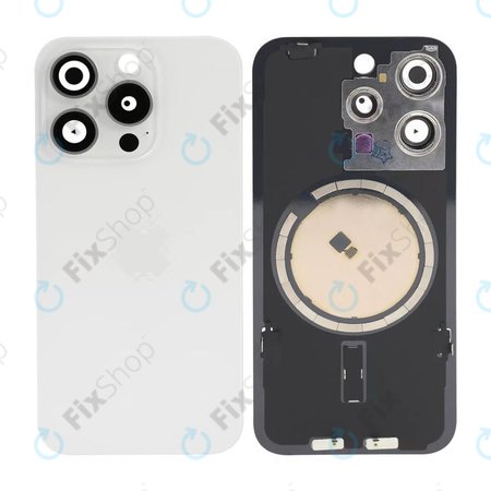 Apple iPhone 15 Pro - Hátsó üveg + Kamera lencse + Fémlemez + Magsafe mágnes (White Titanium)
