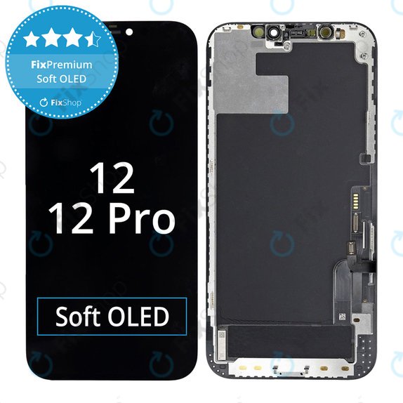 Kijelző Soft OLED iPhone 12, 12 Pro, Érintőüveg kerettel, FixPremium