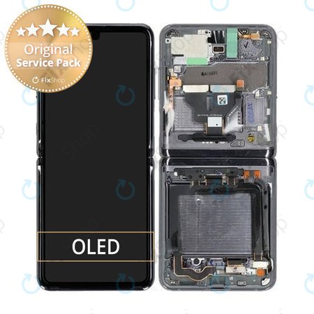 Samsung Galaxy Z Flip 5G F707B - LCD Kijelző + Érintőüveg + Keret (Mystic Gray) - GH82-27359A Genuine Service Pack