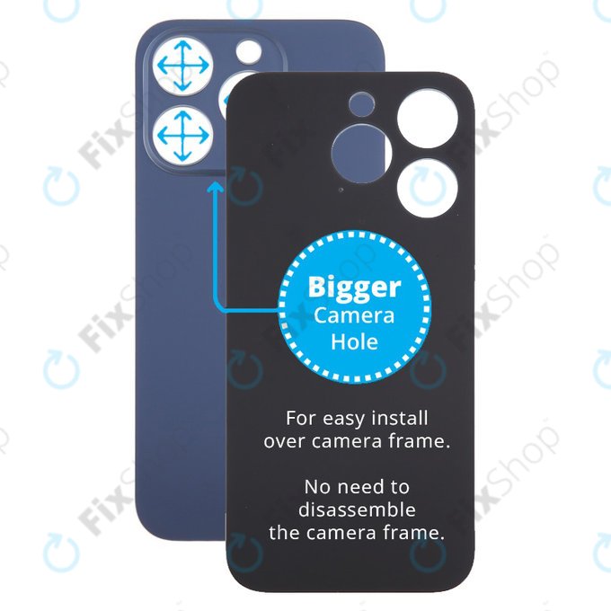 Apple iPhone 15 Pro - Hátsó Ház Üveg Nagyobb Kamera Nyílással (Blue Titanium)