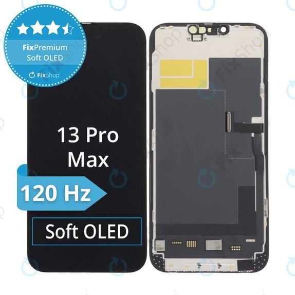 Kijelző Soft OLED 120Hz iPhone 13 Pro Max, Érintőüveg kerettel, FixPremium