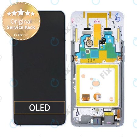 Samsung Galaxy A80 A805F - LCD Kijelző + Érintőüveg + Keret (Ghost White) - GH82-20348B, GH82-20390B, GH82-20368B Genuine Service Pack