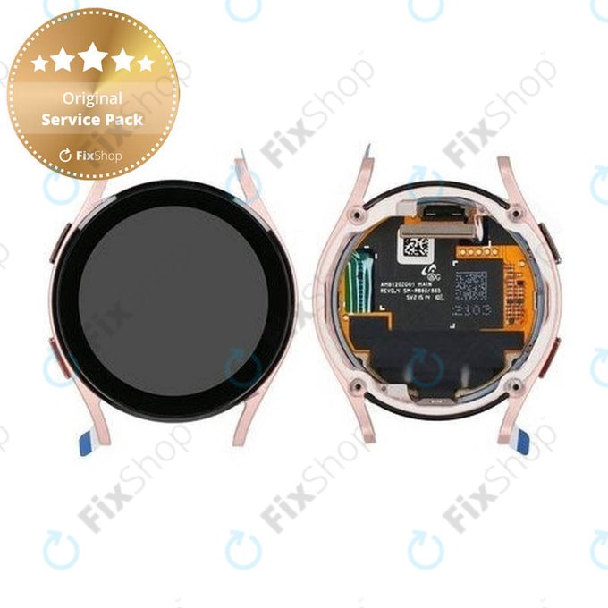 Samsung Galaxy Watch 4 40mm R865 - LCD Kijelző + Érintőüveg + Keret (Pink Gold) - GH97-26411D Genuine Service Pack
