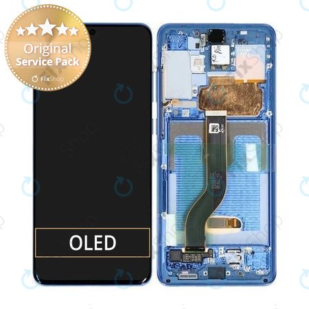 Samsung Galaxy S20 Plus G985F - LCD Kijelző + Érintőüveg + Keret (Aura Blue) - GH82-22134H, GH82-22145H Genuine Service Pack