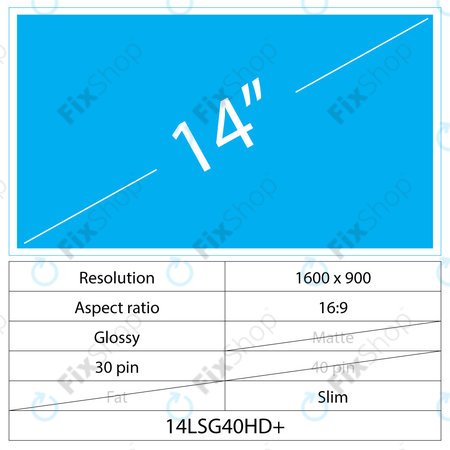 14 LCD Slim Fényes 40 pin HD+