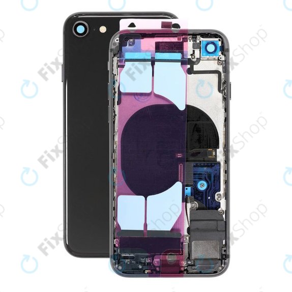 Apple iPhone SE (2nd Gen 2020) - Hátsó Ház Apró Alkatrészekkel (Black)
