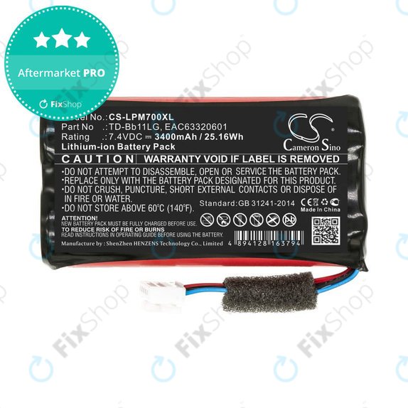 Akkumulátor LG Music Flow P7, Xboom Go PK7, 3400mAh, Li-Ion, 7.4V, TD-Bb11LG, HQ