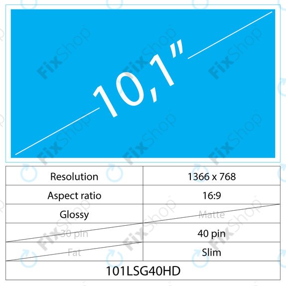 10.1 LCD Slim Fényes 40 pin HD