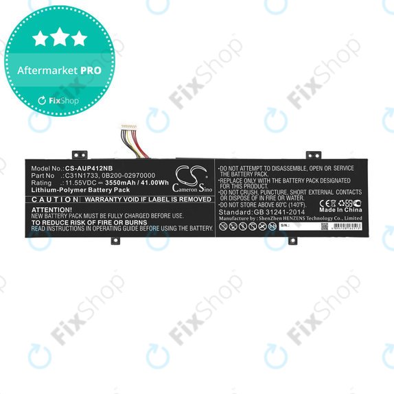 Akkumulátor Asus VivoBook Flip 14 Tp412fa/ua, 3550mAh, Li-Pol, 11.55V, C31N1733, HQ