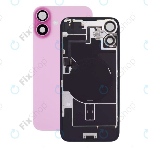 Apple iPhone 16 - Hátsó üveg + Kamera lencse + Fémlemez + Magsafe mágnes (Pink)