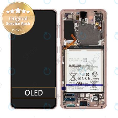 Samsung Galaxy S21 G991B - LCD Kijelző + Érintőüveg + Keret + Akkumulátor (Phantom Violet) - GH82-24716B, GH82-24718B Genuine Service Pack