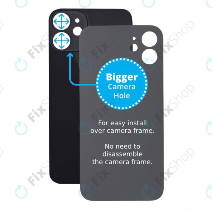 Apple iPhone 12 Mini - Hátsó Ház Üveg Nagyobb Kamera Nyílással (Black)