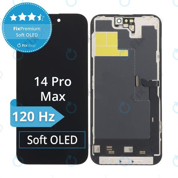 Kijelző Soft OLED 120Hz iPhone 14 Pro Max, Érintőüveg kerettel, FixPremium