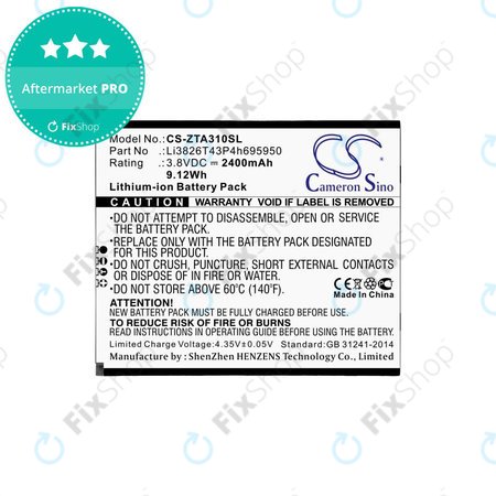 Akkumulátor ZTE Blade A3, A5, Optus X Power 2, 2400mAh, Li-Ion, 3.8V, Li3826T43P4h695950, HQ