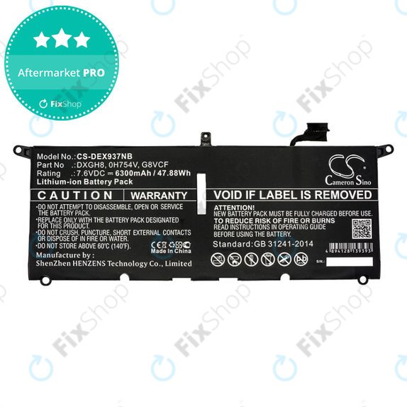 Akkumulátor Dell XPS 13 9370, 6300mAh, Li-Ion, 7.6V, DXGH8, HQ