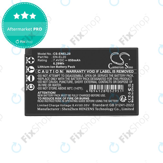 Akkumulátor Nikon Coolpix A, 850mAh, Li-Ion, 3.7V, EN-EL20, HQ