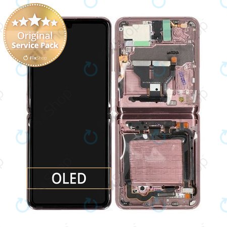 Samsung Galaxy Z Flip 5G F707B - LCD Kijelző + Érintőüveg + Keret (Mystic Bronze) - GH82-23351B Genuine Service Pack