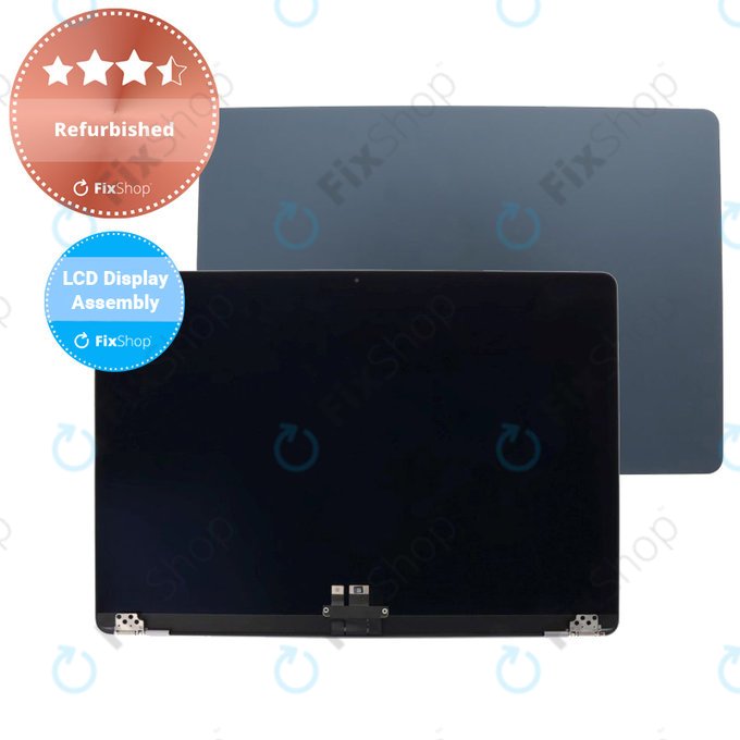 Apple MacBook Air 15" M2 A2941 (2023), M3 A3114 (2024) - LCD Kijelző + Előlapi Üveg + Fedőlap (Midnight) Refurbished