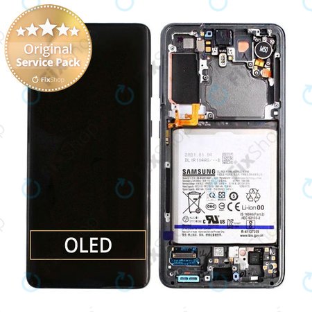 Samsung Galaxy S21 G991B - LCD Kijelző + Érintőüveg + Keret + Akkumulátor (Phantom Gray) - GH82-24716A, GH82-24718A Genuine Service Pack