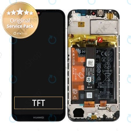 Huawei Y5 (2019) - LCD Kijelző + Érintőüveg + Keret + Akkumulátor (Midnight Black) - 02352QNW Genuine Service Pack