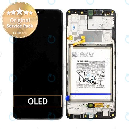 Samsung Galaxy A32 A325F - LCD Kijelző + Érintőüveg + Keret + Akkumulátor (Awesome Black) - GH82-25611A, GH82-25612A Genuine Service Pack