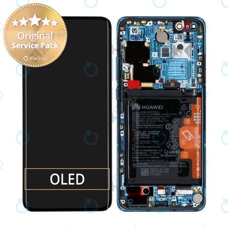 Huawei P40 Pro - LCD Kijelző + Érintőüveg + Keret + Akkumulátor + Ujjlenyomat-Érzékelő (Deep Sea Blue) - 02353PJJ Genuine Service Pack