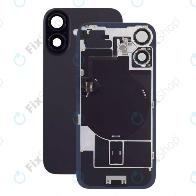 Apple iPhone 16 Plus - Hátsó üveg + Kamera lencse + Fémlemez + Magsafe mágnes (Black)