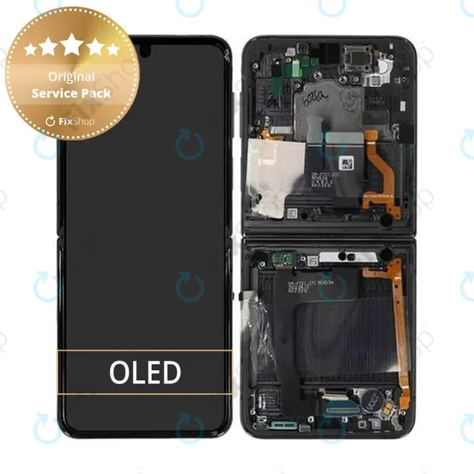 Samsung Galaxy Z Flip 4 F721B - LCD Kijelző + Érintőüveg + Keret (Graphite) - GH82-29440A, GH82-30238A, GH82-30239A, GH82-29441A Genuine Service Pack