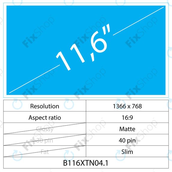 11.6 LCD Slim Matt 40 pin HD