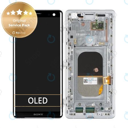 Sony Xperia XZ3 - LCD Kijelző + Érintőüveg + Keret (Silver White) - 1315-5027 Genuine Service Pack